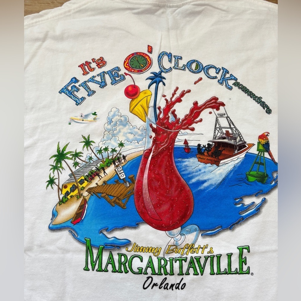 VTG Margaritaville It's Five O’Clock Somewhere Jimmy Buffett T-Shirt XL 2 Sided - Picture 13 of 16